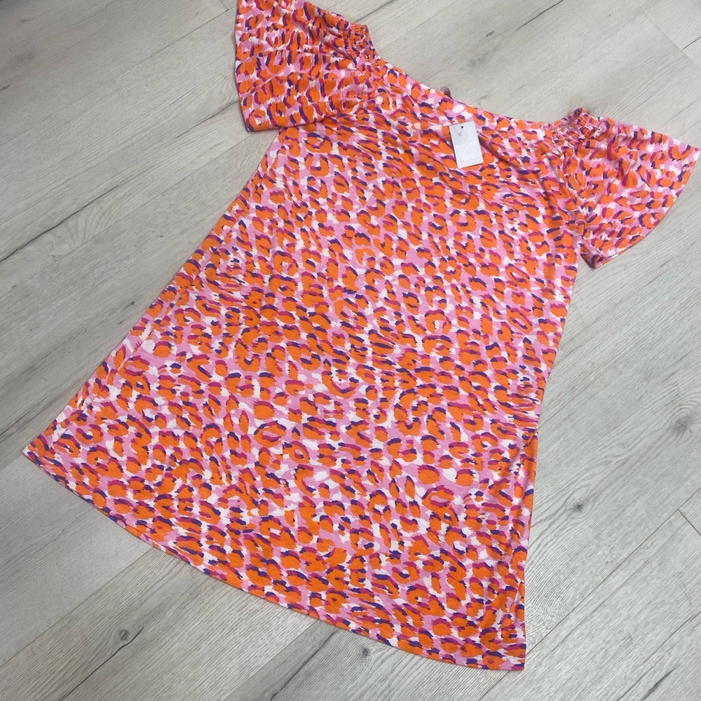 West Loop Orange and Pink Patterned Off Shoulder Dress